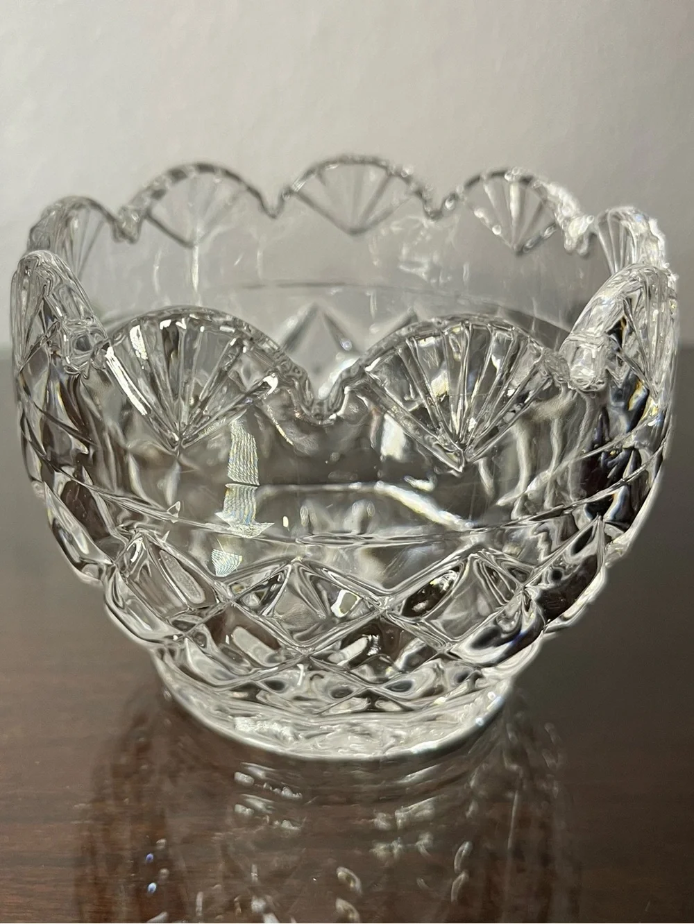 Shannon 24% Lead Crystal Small Bowl or Votive, Scallop Candy Dish Vase Bohemian